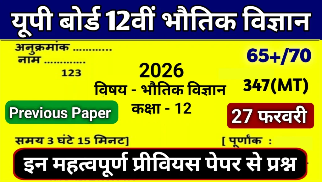 Up Board Physics Class 12th Important Previous Paper